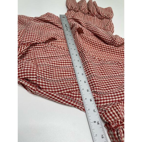 Max Studio Gingham Check Ruffle V Neck Knee Length Wrap Dress Red Women's Medium - Picture 8 of 10